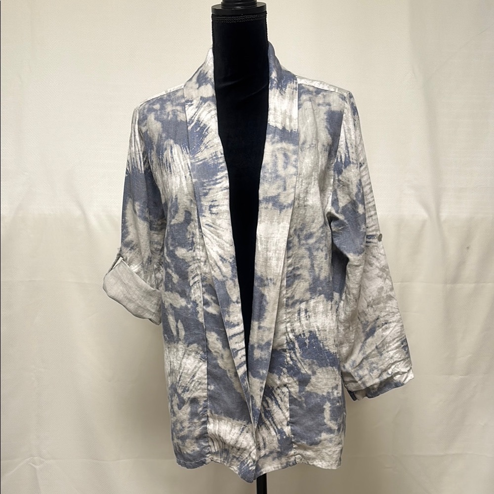 Bellambia Linen Blue and White Tie-Dye Open Cardigan
